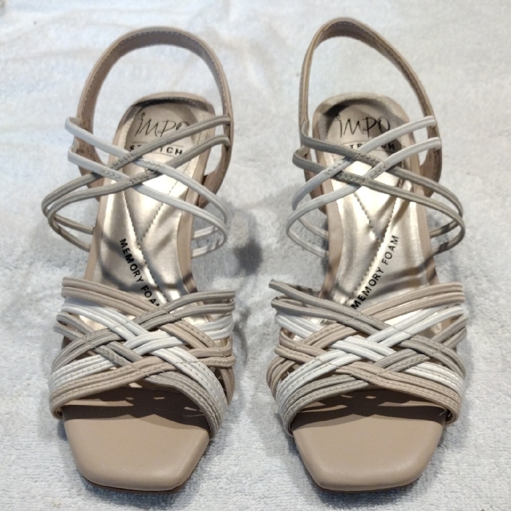 2 For 8 Dollars Sale Impo Metallic Silver and Tan Woven Strap Dress Sandals
